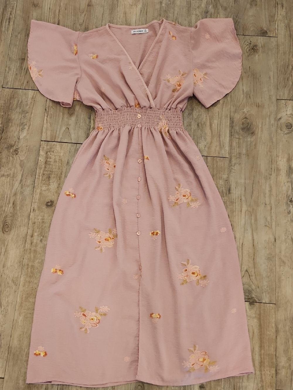 Blush Pink Floral FeminineShabby Chic Embroidered Midi Dress